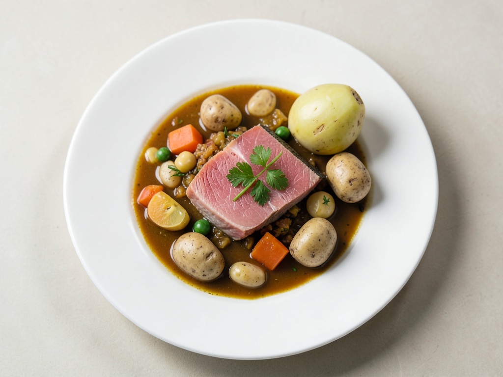 Sopa cremosa de col rizada y patatas con cubos de salmón