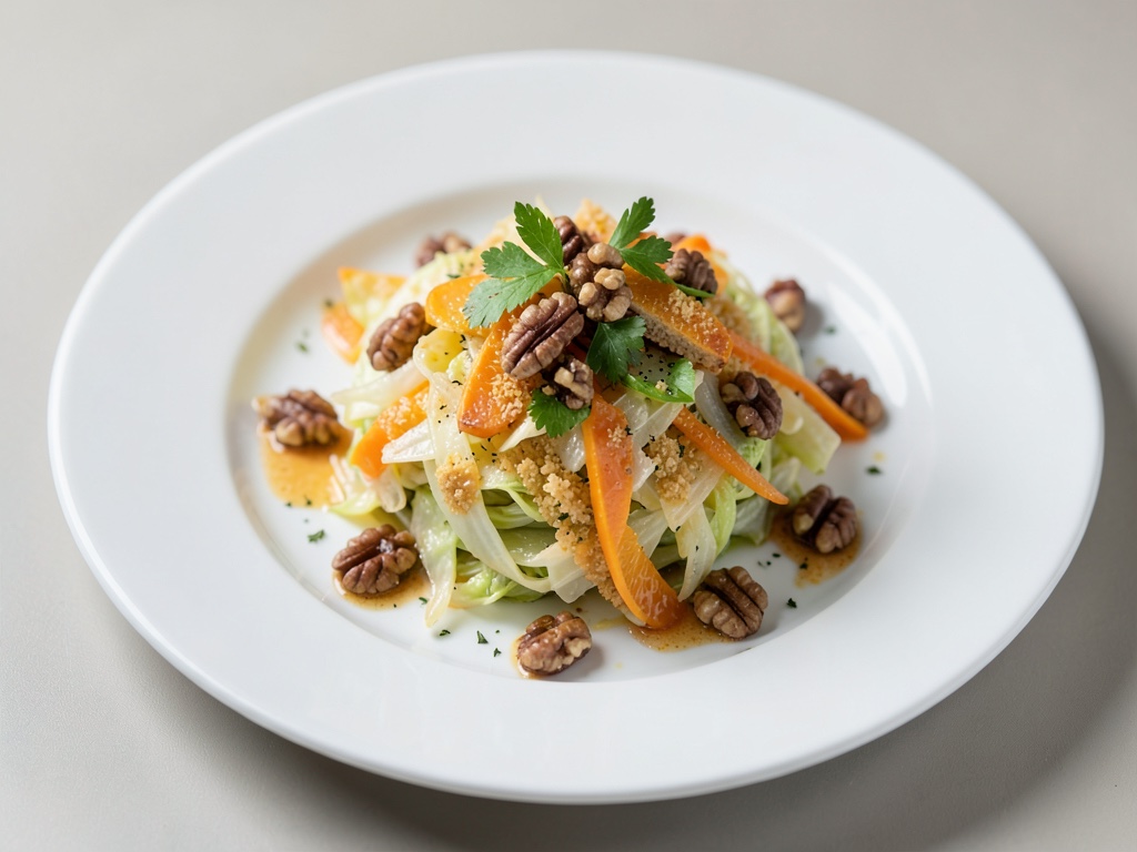Insalata croccante di verza e arancia con noci del pecan croccanti