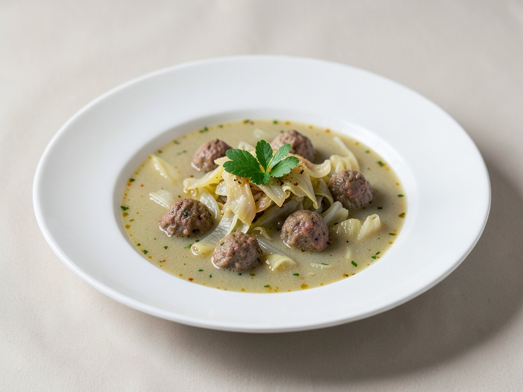 Sopa sabrosa de col rizada con albóndigas