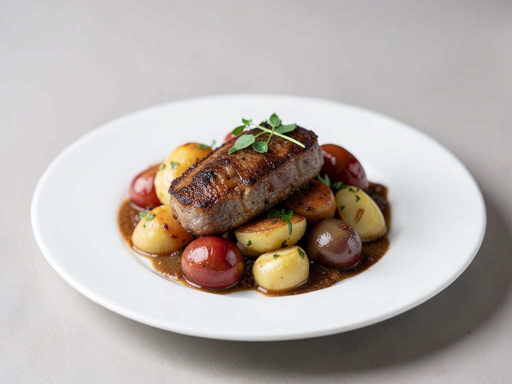 Orata con patate duchesse e baccalà