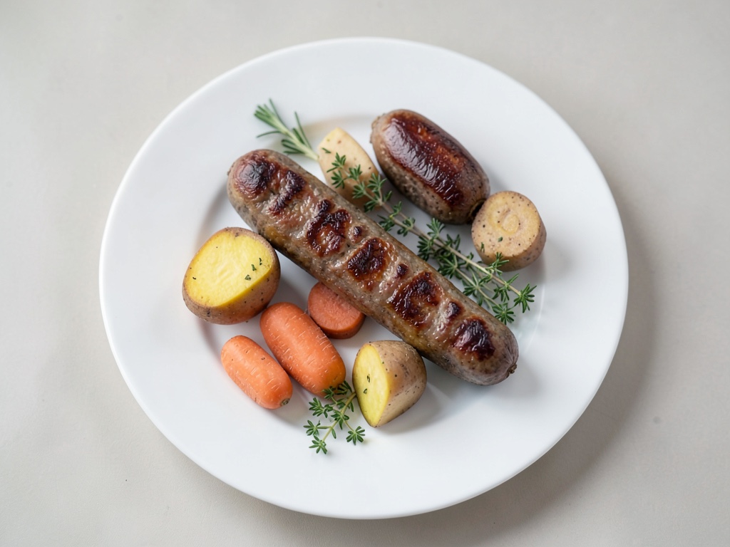 Wedge di patate croccanti con carote al rosmarino e salsicce speziate