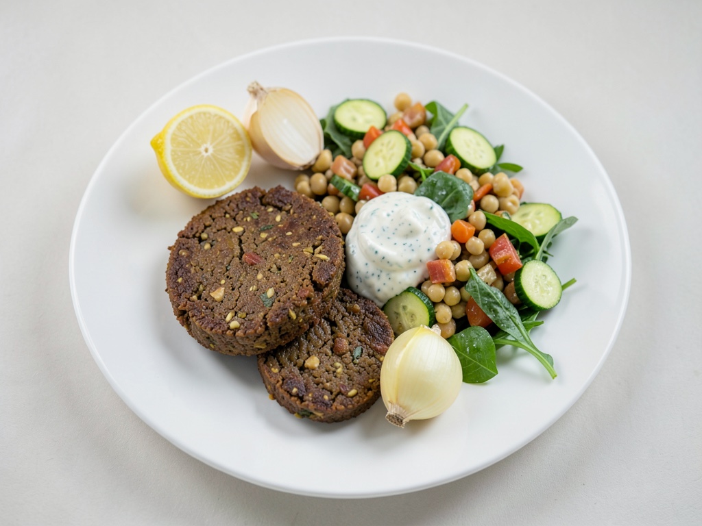 Falafel speziate con insalata di zucchine e risoni allo yogurt al limone