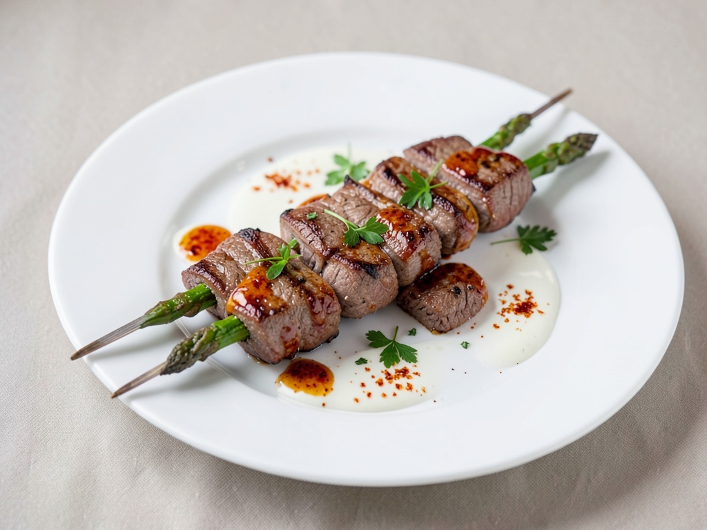 Spiedini alla griglia speziati con manzo e asparagi verdi