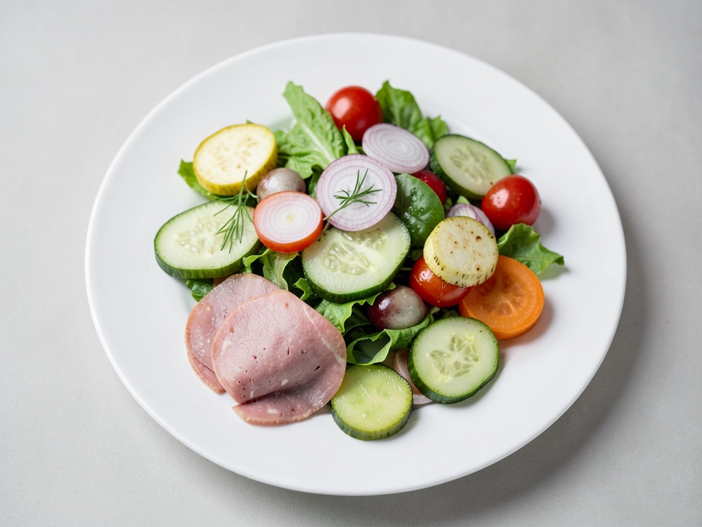 Insalata di salsiccia con due tipi di cetrioli