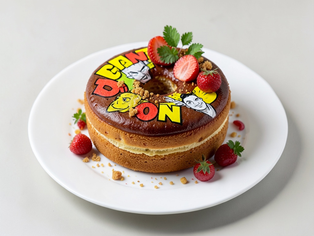 Riesiger Donut-Kuchen mit Comic-Design
