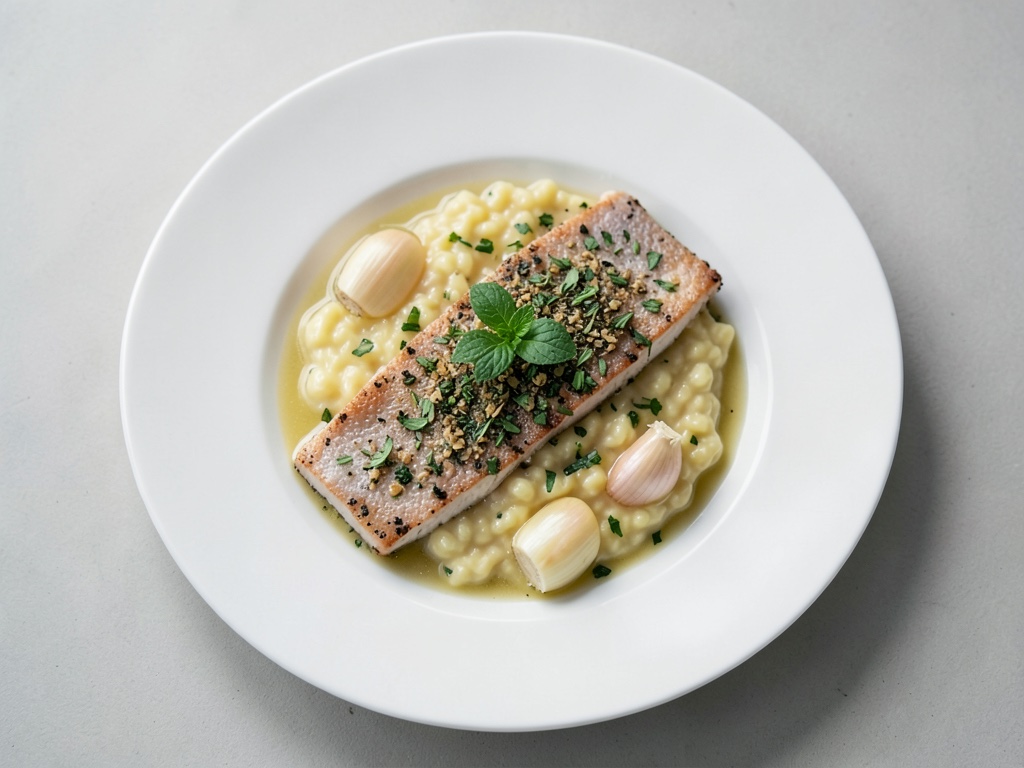 Zander in crosta di erbe con risotto al limone