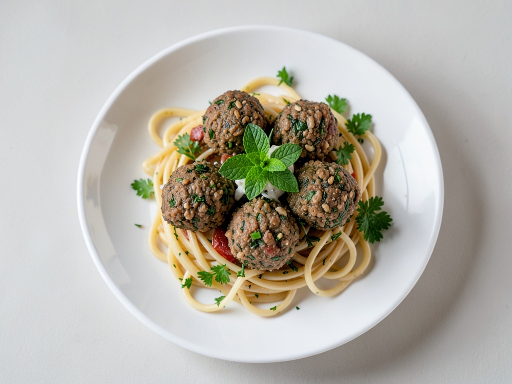 Zitronen-Kräuter-Hackbällchen mit Spaghetti und Lauch