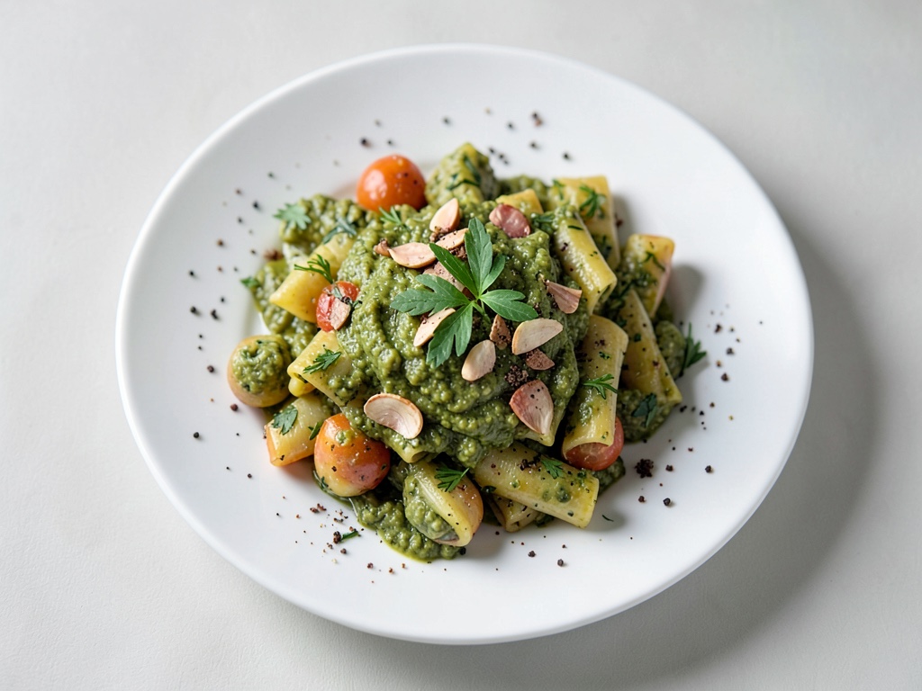 Ofen-Rosenkohl mit Tagliatelle und frischem Mandel-Petersilien-Dip