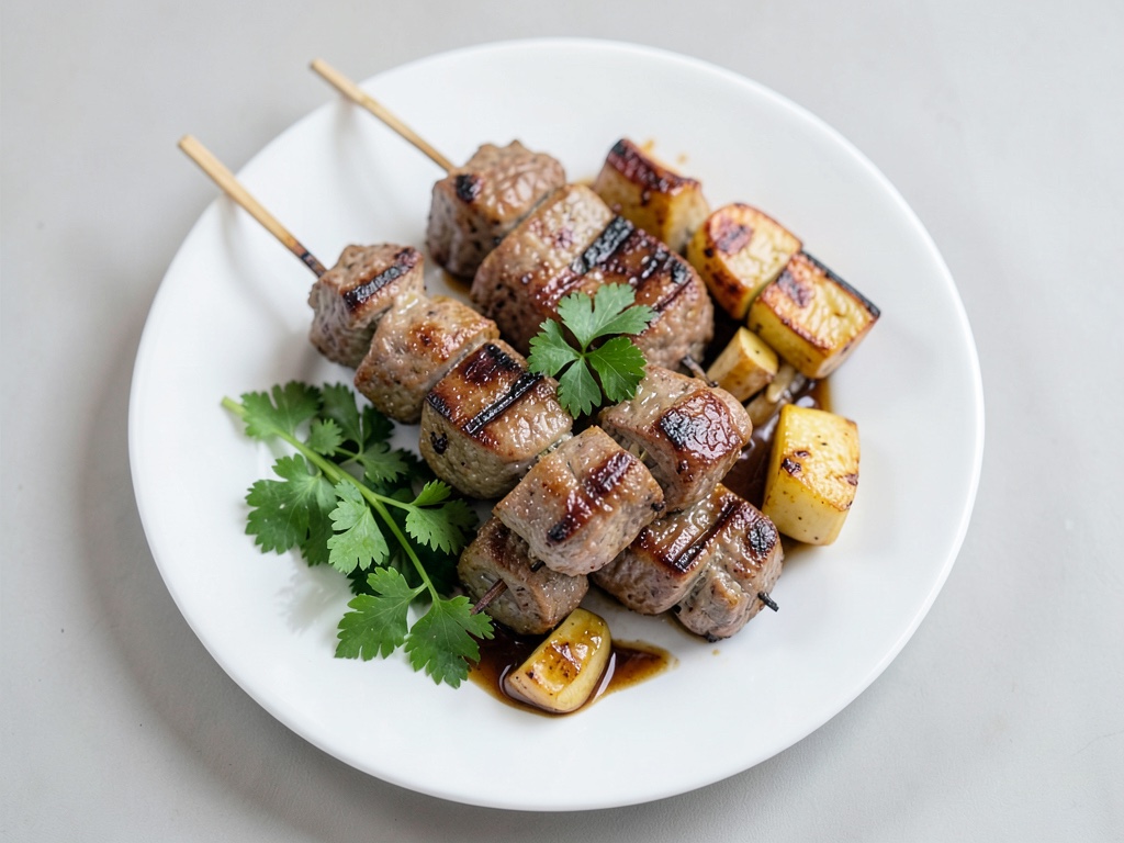 Spiedini di carne macinata con citronella e verdure saltate
