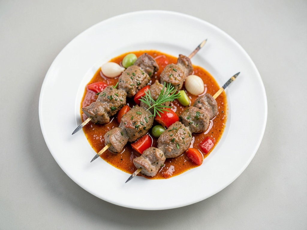Spiedini di citronella con carne macinata e salsa di pomodori al cocco