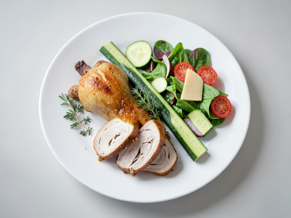 Pollo al limone con bastoncini di zucchine e insalata romana