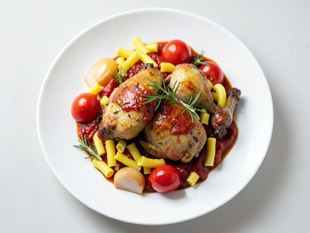 Zitronenhähnchen mit Fusilli und buntem Paprikagemüse