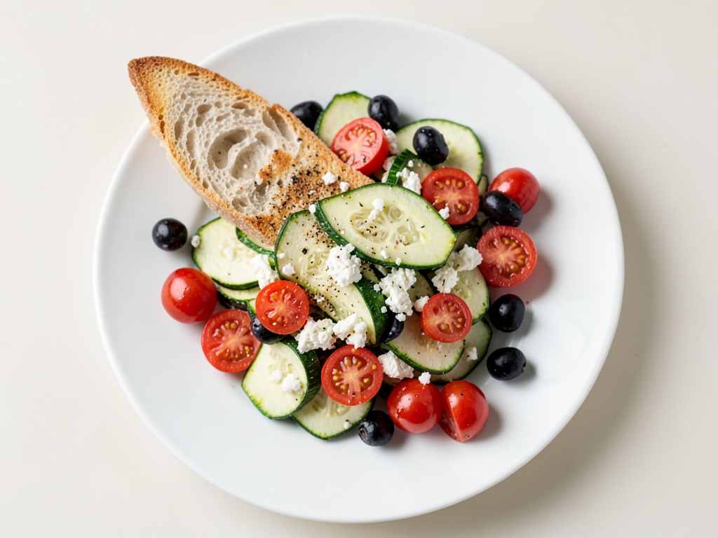 Insalata di Zucchine e Feta con Pomodorini e Baguette Croccante