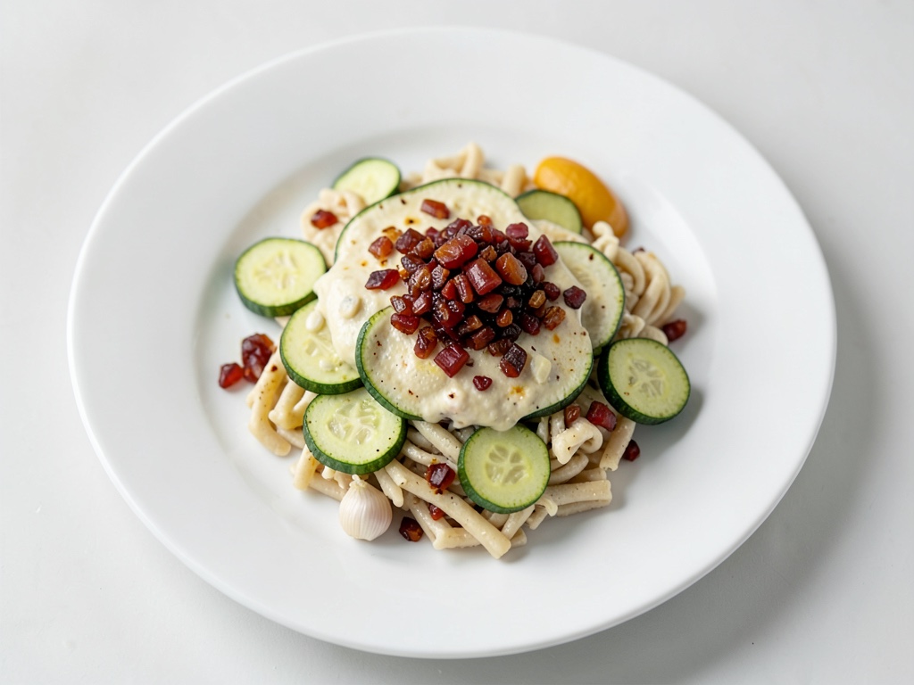 Zucchine con formaggio e spätzle con cipolle fritte fatte in casa