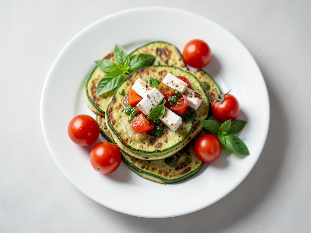 Galette de courgette croustillante au halloumi et dip frais à la menthe et tomate