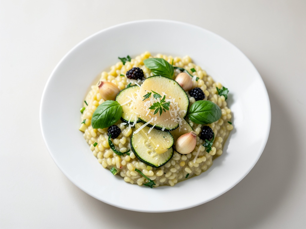 Risotto cremoso alla zucchina con basilico fresco e parmigiano