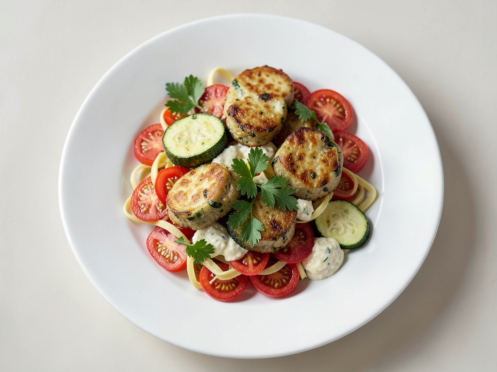 Crocchette di Zucca Croccanti con Insalata di Pasta e Dip di Formaggio Fresco