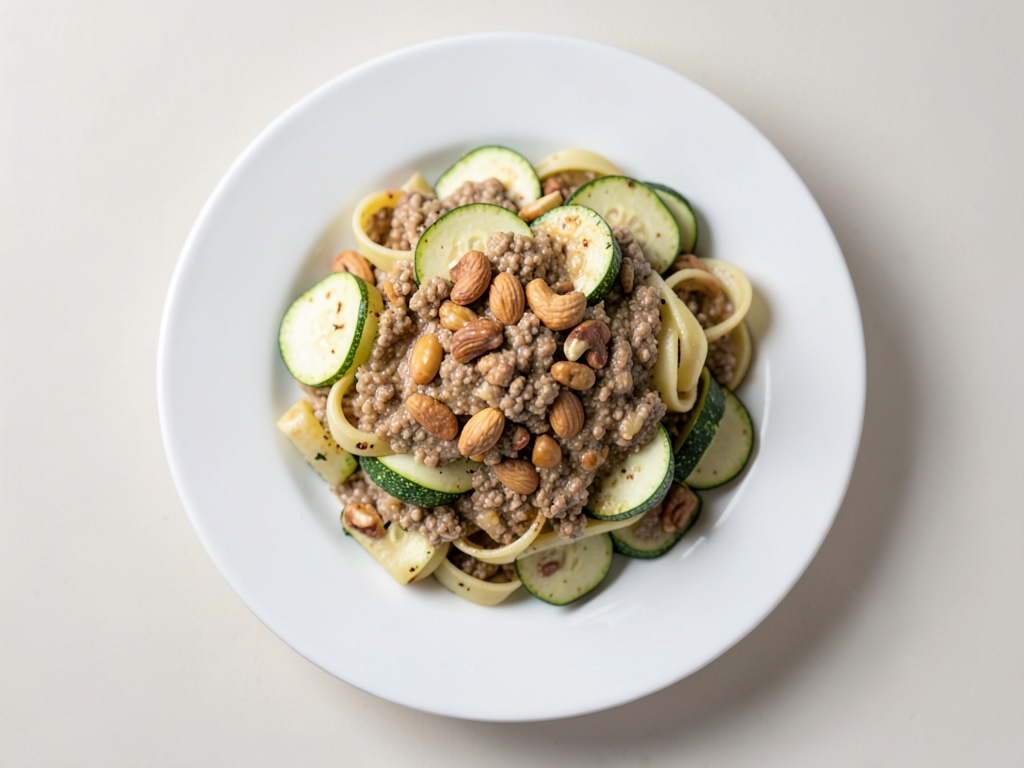 Spaghettis de courgette à la sauce noix de Grenoble et fromage