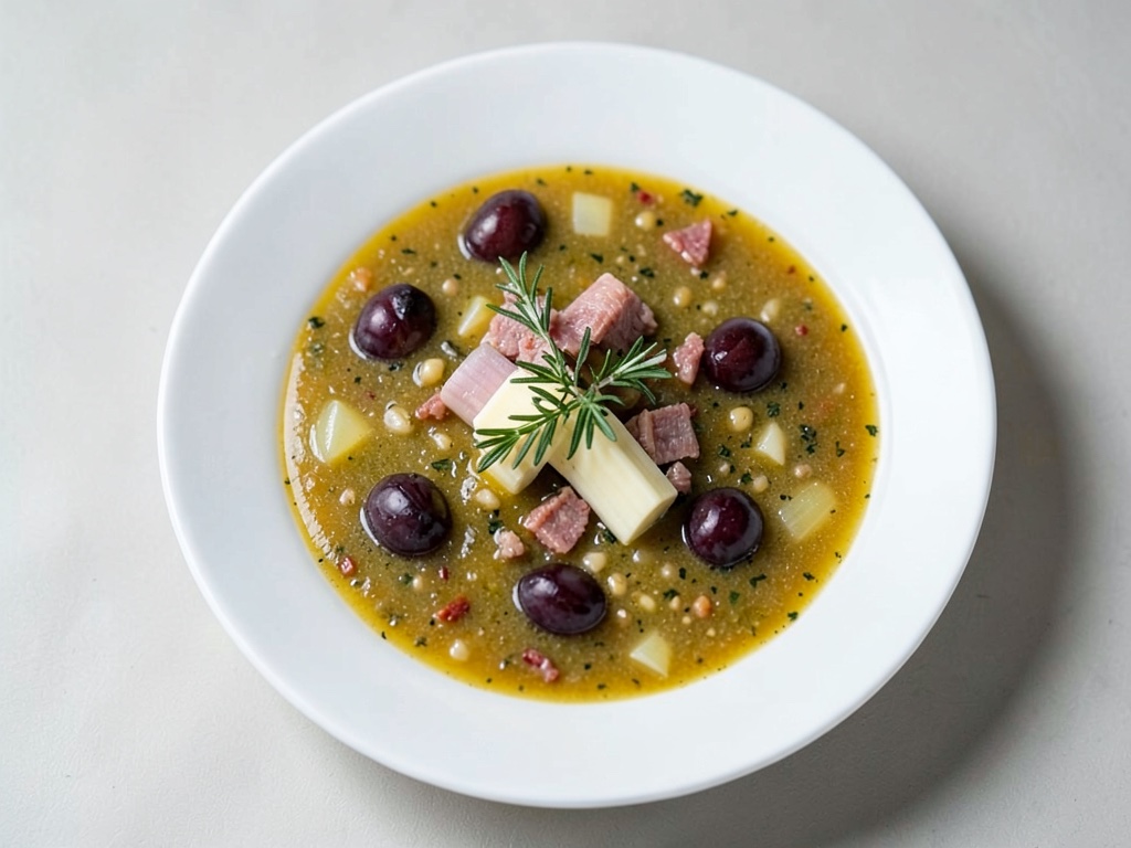 Sopa de cebolla con ciruelas con bacon