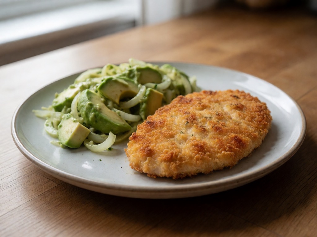 Low-Carb Airfryer Hühnchenschnitzel mit Avocado-Salat