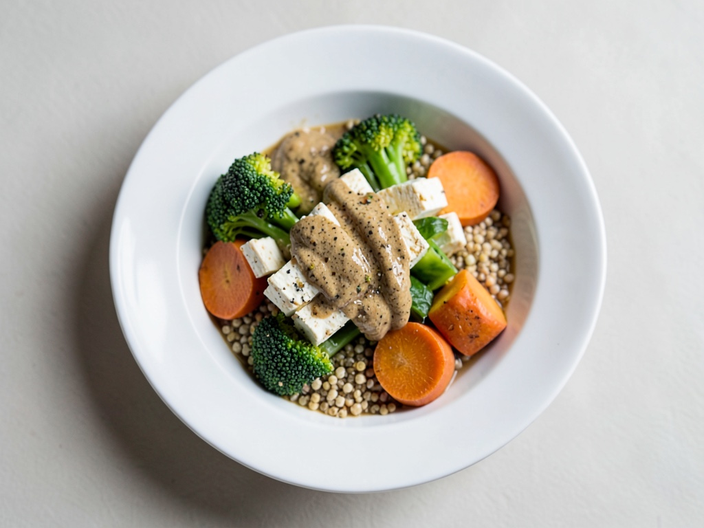 Makrobowl mit Tofu und Tahini-Dressing