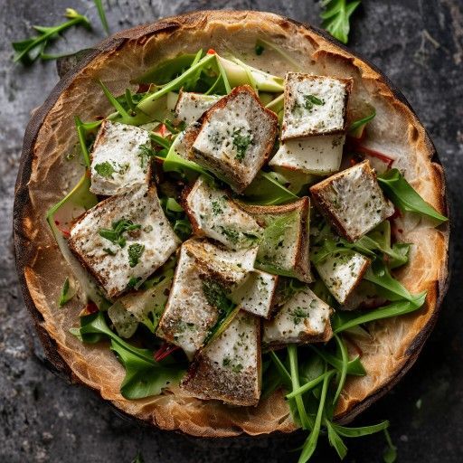 Insalata di formaggio di capra marinato su pane rustico