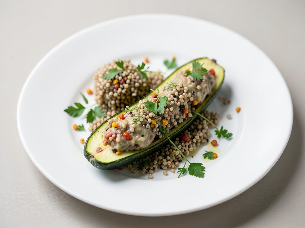 Mediterane gefüllte Zucchiniboots mit Hirse
