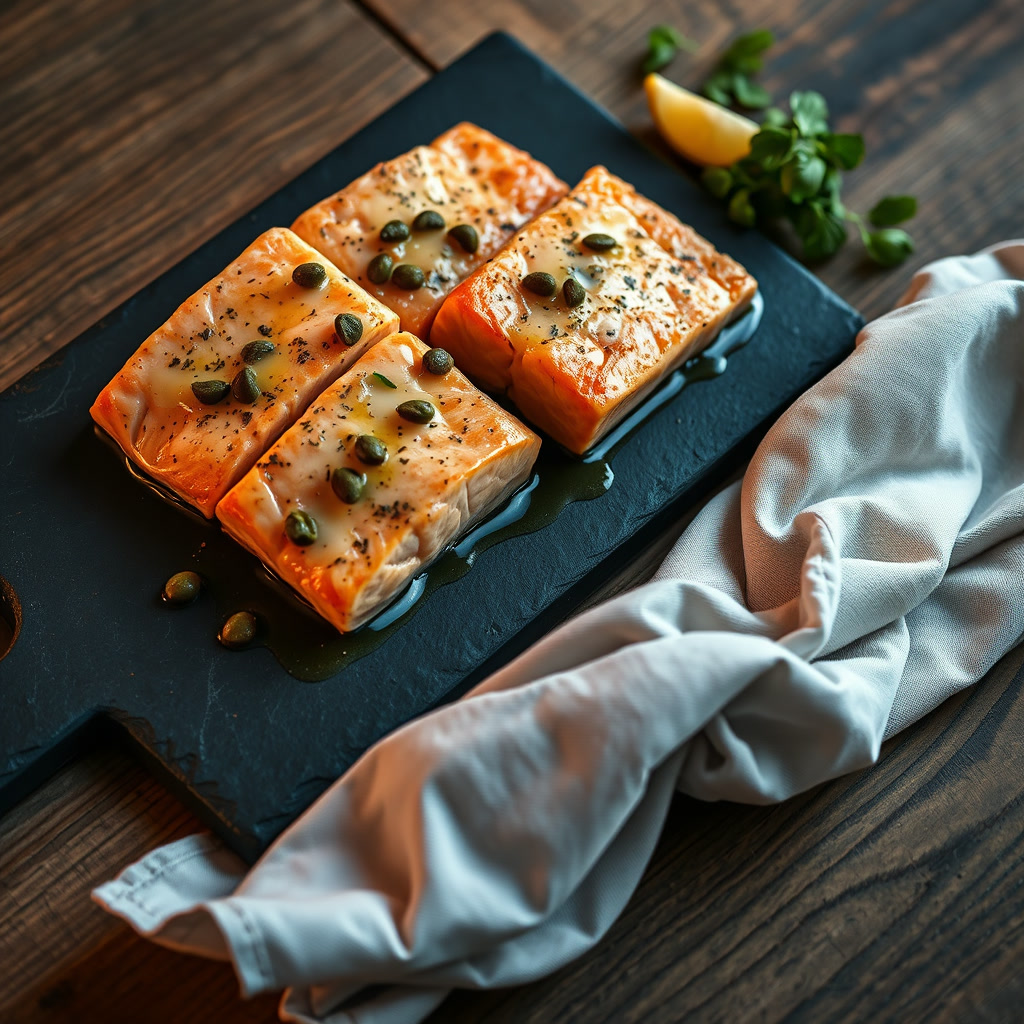 Mediterrane Lachsfilets mit Zitronen-Kapern-Dressing in der Heißluftfritteuse
