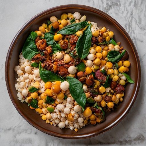 Mediterane Hähnchen-Bowl mit Spinat und Zitrone