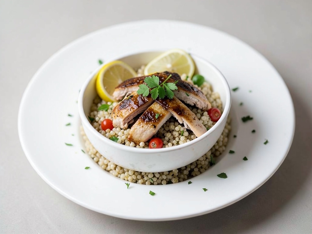 Mediterane Hähnchen-Bowl mit Quinoa und Zitrone