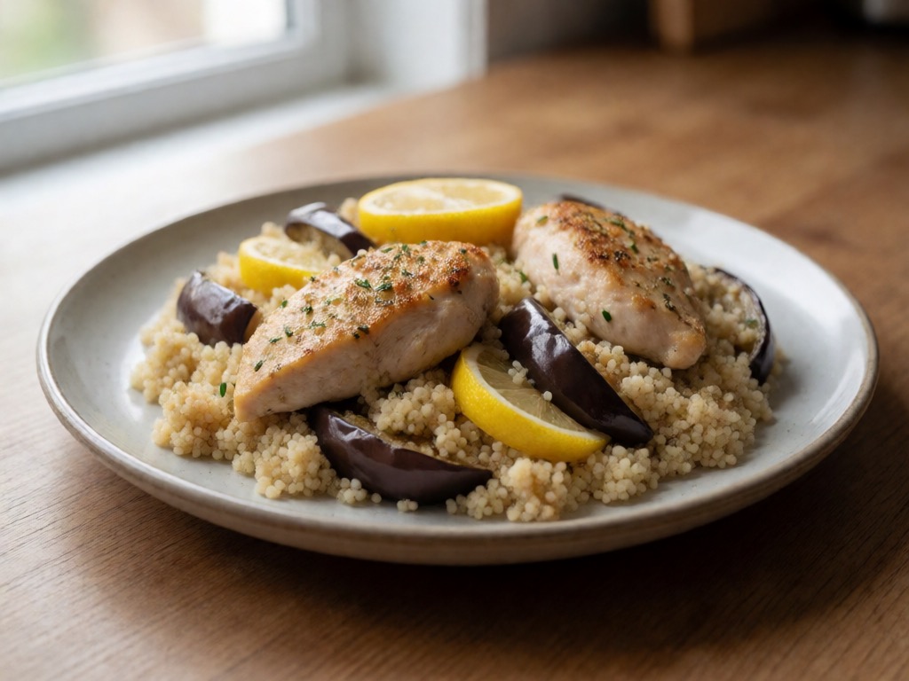Mediterraner Auberginen-Couscous mit Zitronen-Hühnchen