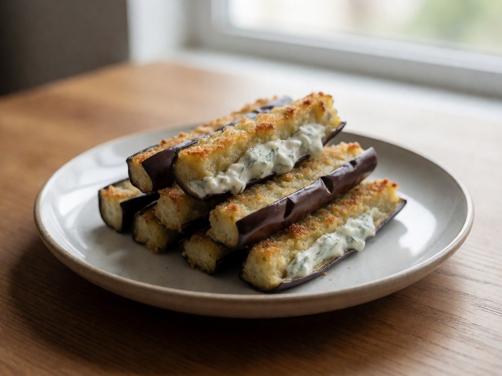 Mediterrane Auberginensticks mit Kräuterjoghurt