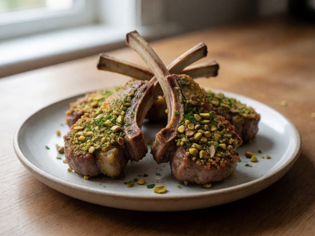 Mediterrane Lammkoteletts mit Kräuter-Pistazien-Kruste