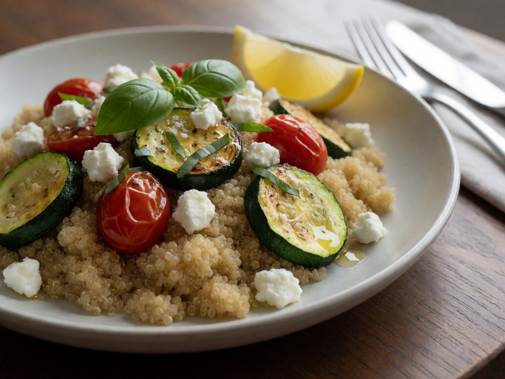 Mediterrane Quinoa-Bowl mit ofengeröstetem Gemüse