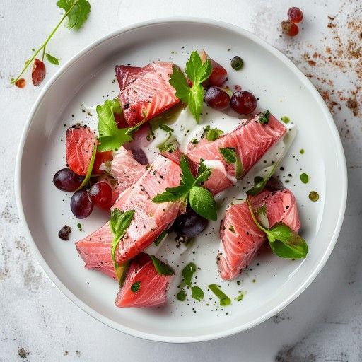 Insalata fresca di tonno e uva con dressing allo yogurt
