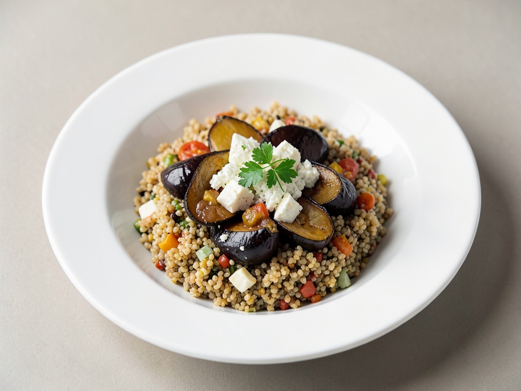 Napolitaine Quinoa Bowl mit Aubergine und Ziegenkäse