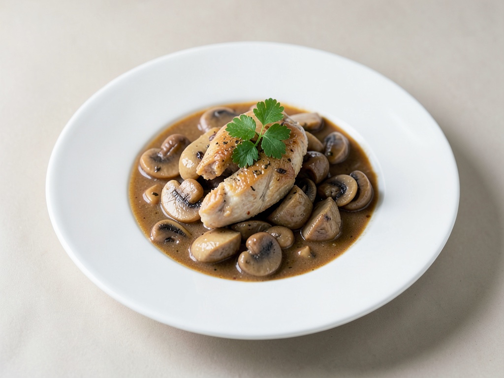 Sopa ligera de pollo al estilo vino con champiñones