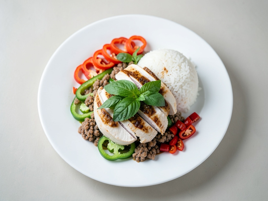 Pad Krapow Gai (mit Reis)