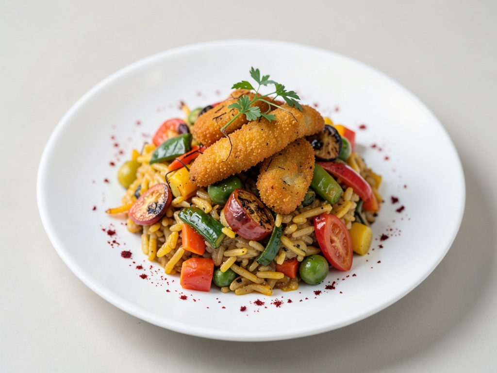Paella-Variante mit gebratenem Gemüse und Safran