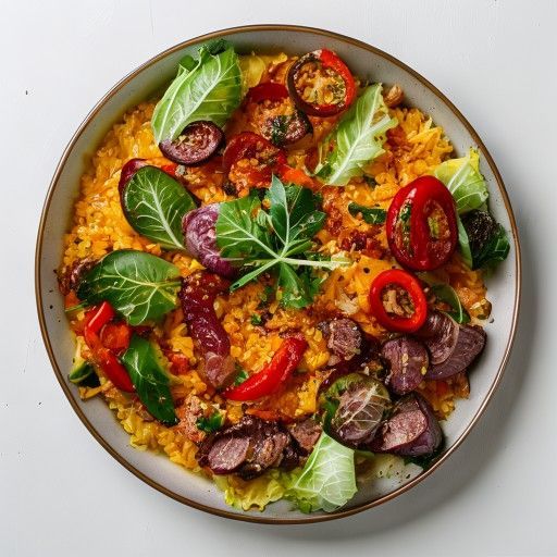 Paella mit Wirsing und Medaillons