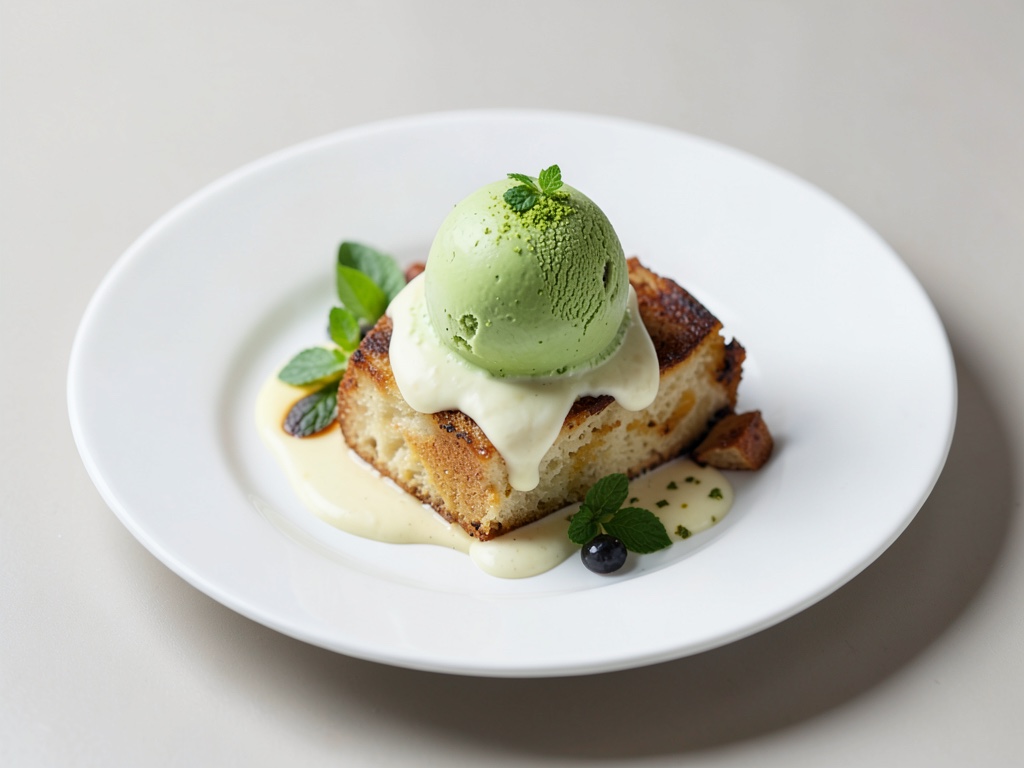 Cremiger Pain Perdu mit Matcha-Eis