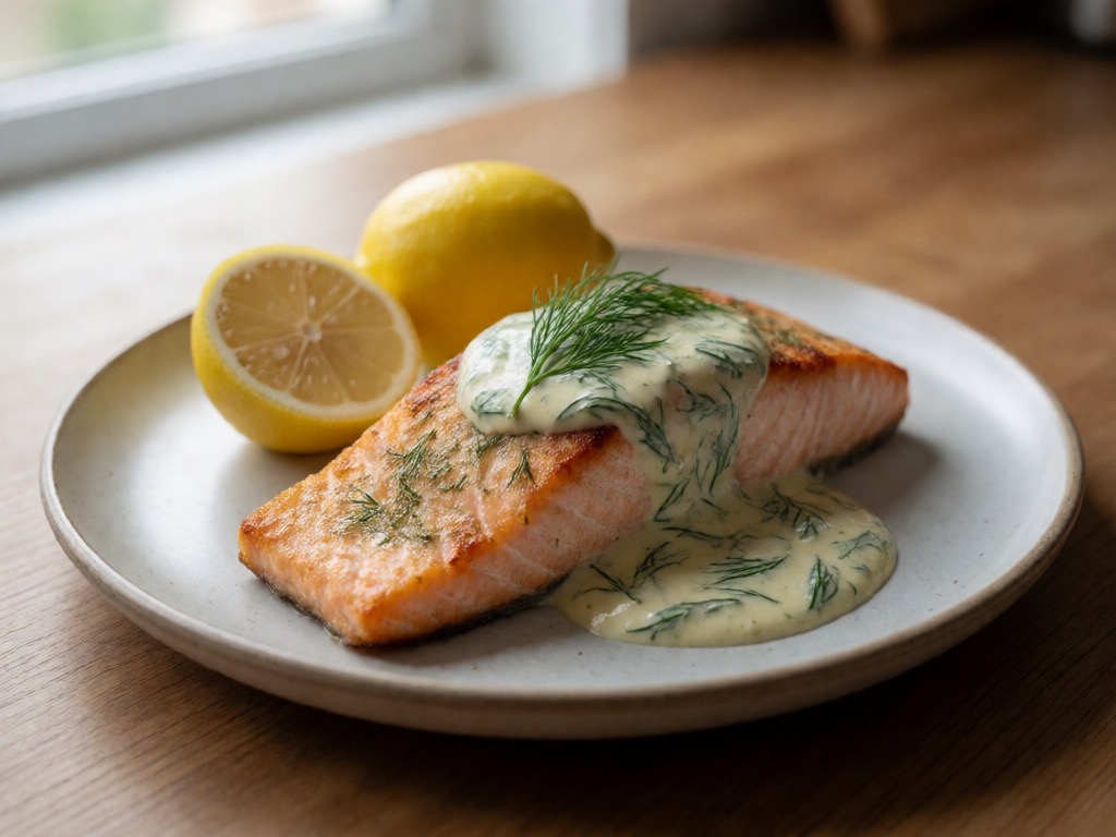 Gebratener Lachs mit Zitronen-Dill-Sauce