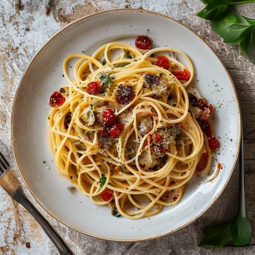 Neapolitanische Pasta mit getrockneten Tomaten und Thunfisch