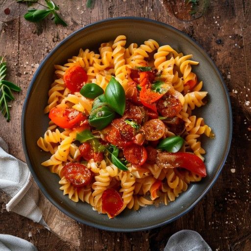 Pasta mit Tomatensauce und Restgemüse