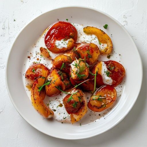 Patatas Bravas con crema di yogurt all'aglio