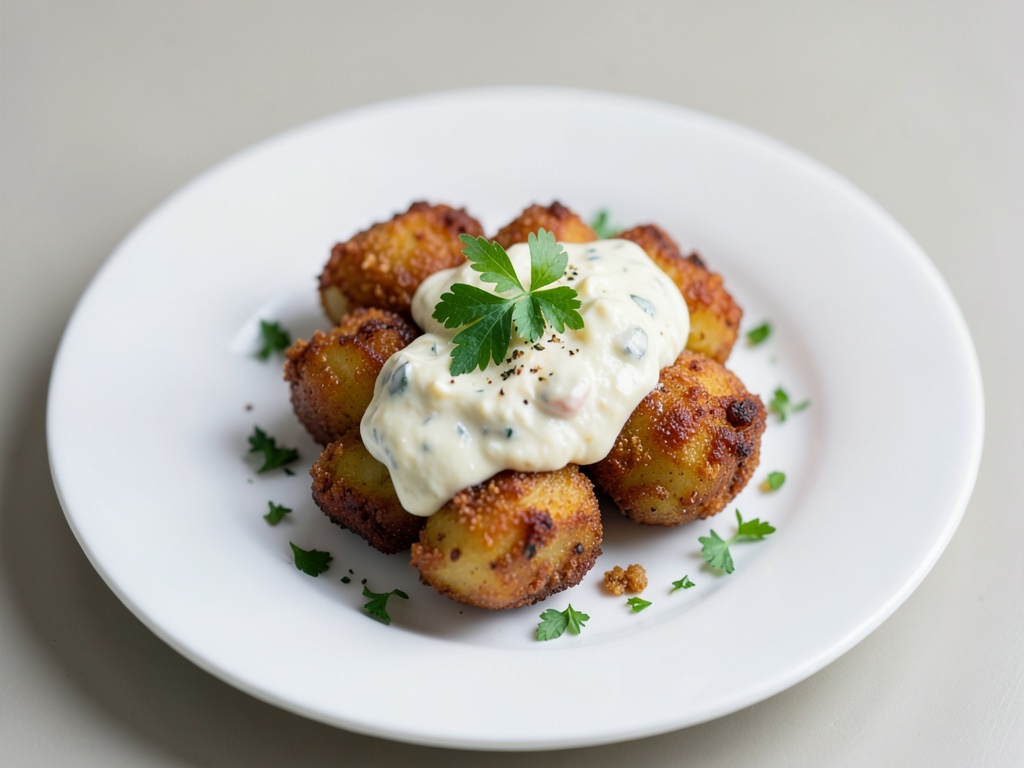 Patatas crujientes con crema de ajo