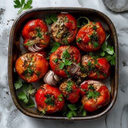 Gefüllte Paprika mit Pilz-Hack-Füllung