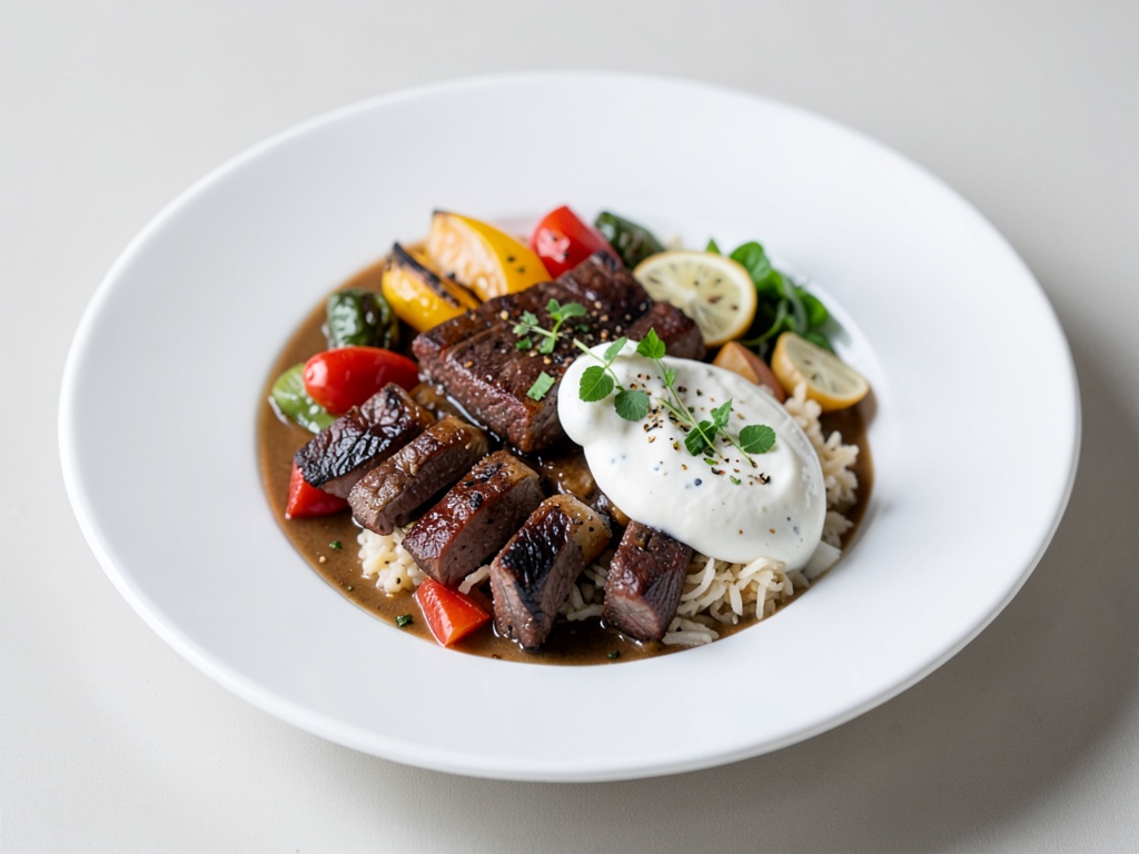 Picanha Power Bowl mit Ofengemüse und Joghurt-Dip