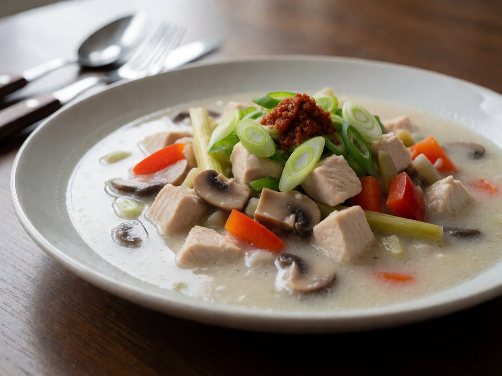 Scharfe Thai-Kokos-Suppe mit Hühnchen