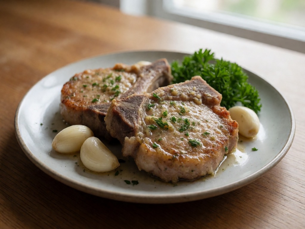 Schweinekoteletts mit Knoblauch und Petersilie